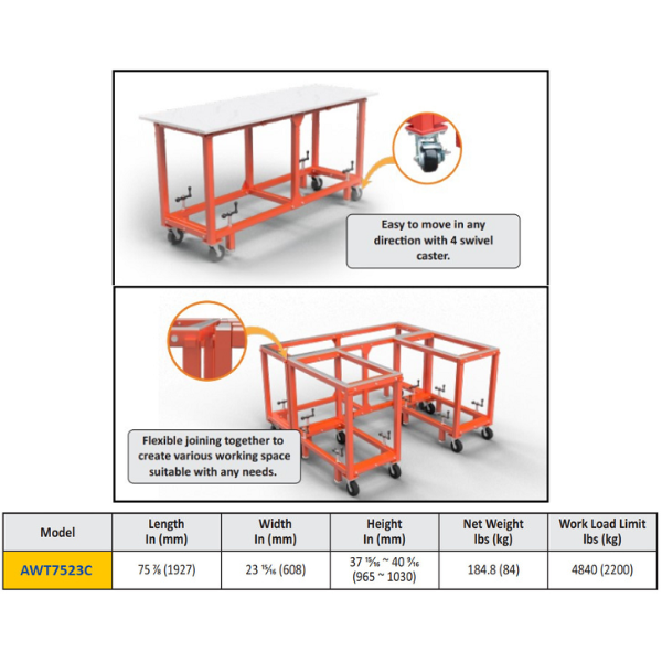 Abaco Working Table AWT7523C-W - White Rubber - Image 4